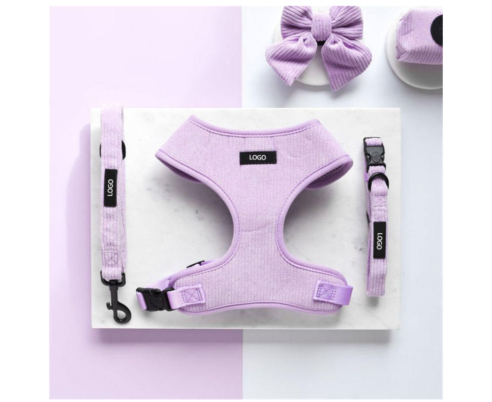 Custom Corduroy Dog Harness 3-Piece Walking Set with Bow (2).jpg